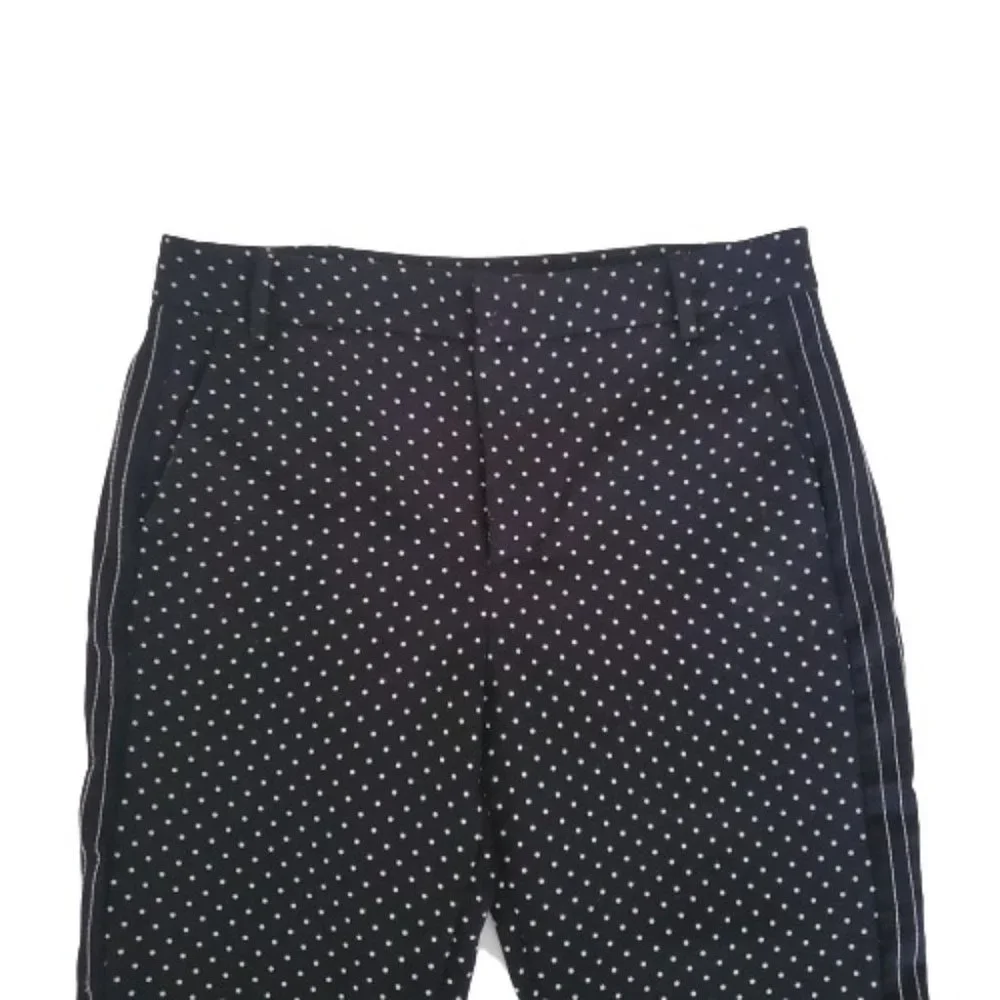 ZARA Basic Women's Polka Dot Striped Sides Flat Front Black Crop Pants Size XS - Picture 8 of 12